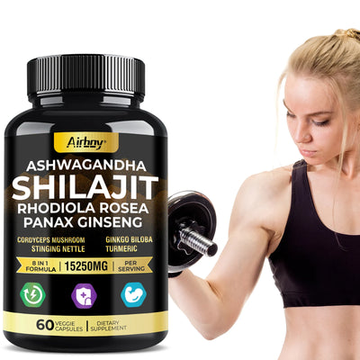 Ashwagandha, Shilajit, Rhodiola, Ginseng Capsules - Increase Muscle Mass, Improve Endurance, Energy Supplement - LKBA