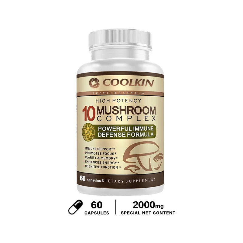 10 Mushroom Complex - Boost Energy, Improve Brain Function, Enhance Memory and Concentration, and Boost Immunity - LKBA