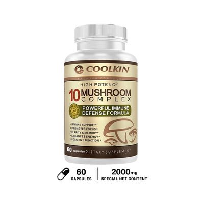 10 Mushroom Complex - Boost Energy, Improve Brain Function, Enhance Memory and Concentration, and Boost Immunity - LKBA