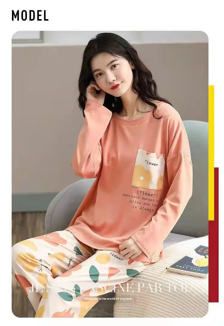Spring and Autumn New Ladies Pajamas Homewear Set of Long-Sleeved Autumn and Winter Homewear Women Plus Size Pajamas Set - LKBA