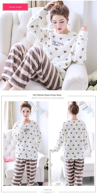 Thickened Warm Flannel Autumn and Winter Pajamas Loungewear Female Cute Cartoon Sleepwear Homewear Coral Velvet Nightwear - LKBA