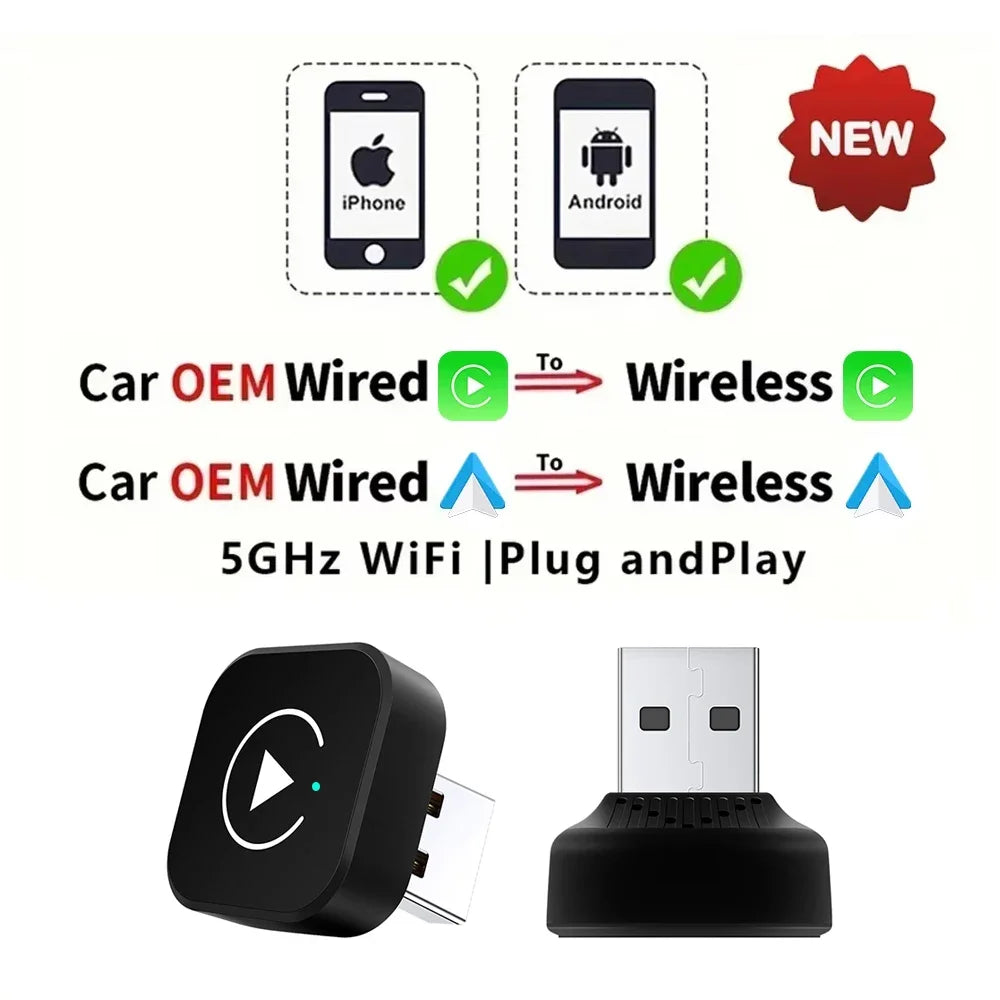 Wireless Carplay Adapter Android Auto Wireless Smart Dongle 2in1 For Volvo Benz Audi Kia Hyundai VW Mazda Cadillac MG Peugeot - LKBA