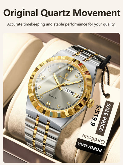 POEDAGAR Original Military Man Wristwatch Quartz Week Date Watch For Men Waterproof Luminous Stainless Steel Men's Watches Reloj - LKBA