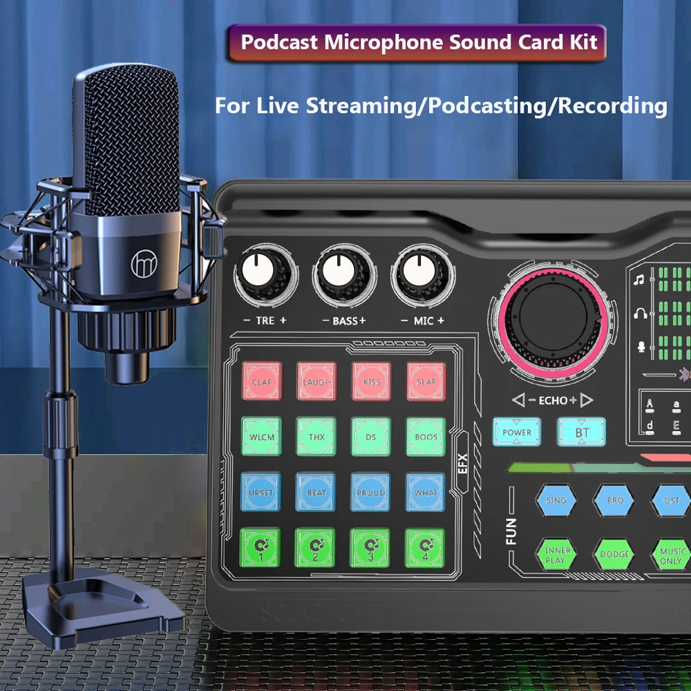 Professional Podcast Microphone Soundcard Kit for PC Smartphone Laptop Computer Vlog Recording Live - LKBA