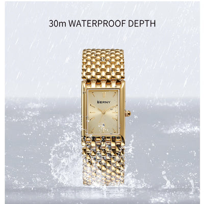 BERNY Gold Watch for Couple Luxury Women/Men Wristwatch Waterproof Golden Clock Quartz Stainless Steel Fashion Men Ladies Watch - LKBA