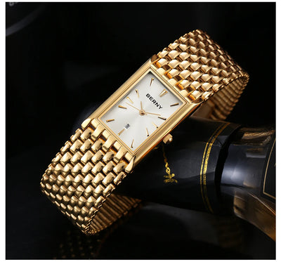 BERNY Gold Watch for Couple Luxury Women/Men Wristwatch Waterproof Golden Clock Quartz Stainless Steel Fashion Men Ladies Watch - LKBA