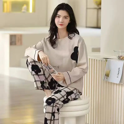 Spring and Autumn New Ladies Pajamas Homewear Set of Long-Sleeved Autumn and Winter Homewear Women Plus Size Pajamas Set - LKBA