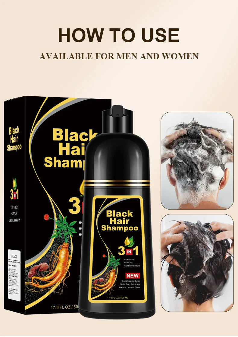 100ml/500ml Hair Dye Shampoo 3in1 Darkening Hairs Instant Gray To Black Polygonum Multiflorum Natural Coloing Cover Men Women - LKBA
