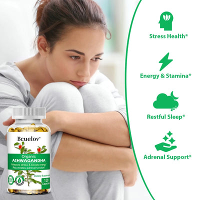 Ashwagandha Capsules-Improve Mood,Confrontation Stress,Improve Sleep Quality,Supports Energy,Enhancing Immunity,120 Capsules - LKBA