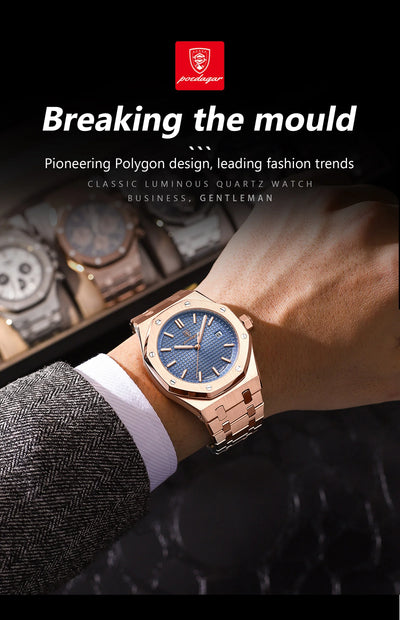 POEDAGAR Luxury Business Man Wristwatch Waterproof Luminous Date Men Watch Stainless Steel Fashion Quartz Watches For Men Reloj - LKBA