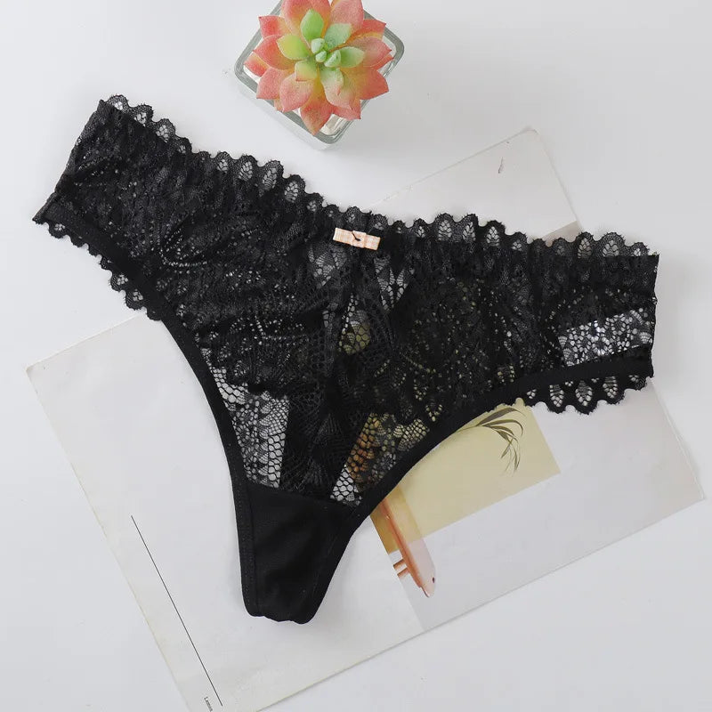 1/2 PCS Women's Lace Thongs Lingerie Intimates Woman T-back Soft T-panties Designed Tangas Mujer Sexy String Panties Thongs Sexy - LKBA