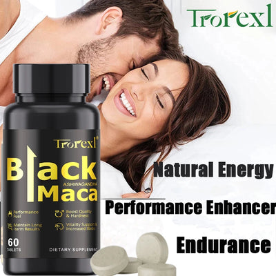 Organic Black Maca Pills 60 Tablets Men Enhancing Supplement Improve Size Endurance Promotes Healthy Energy - LKBA
