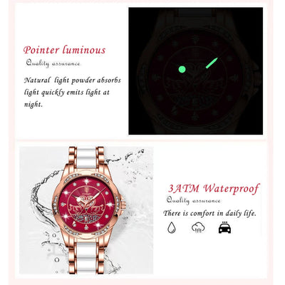 POEDAGAR Luxury Women's Quartz Watch Waterproof Luminous Date Ceramics Steel Watches For Woman Diamond Elegant Ladies Wristwatch - LKBA