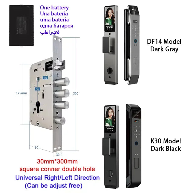 Tuya APP Smart Life APP Control Voice Intercom Smart Lock 3D Face Recognition Fingerprint Password Smart Door Lock with Camera
