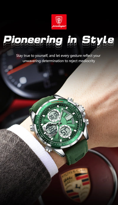 POEDAGAR LED Luxury Men Watch Luminous Week Date Dual Time Display Digital Man Clock Alarm Electronic Men's Quartz Watches Reloj - LKBA