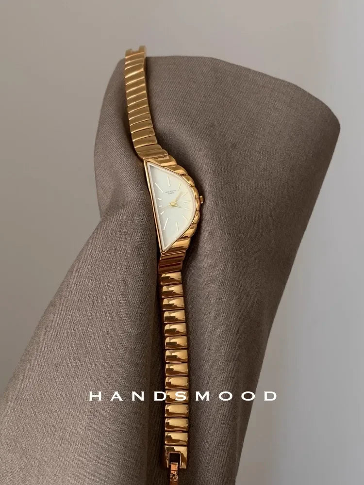 Women Watch Gold Half Moon Dial Medium Antique Fashion Niche Unique Design Ladies Quartz Watch - LKBA