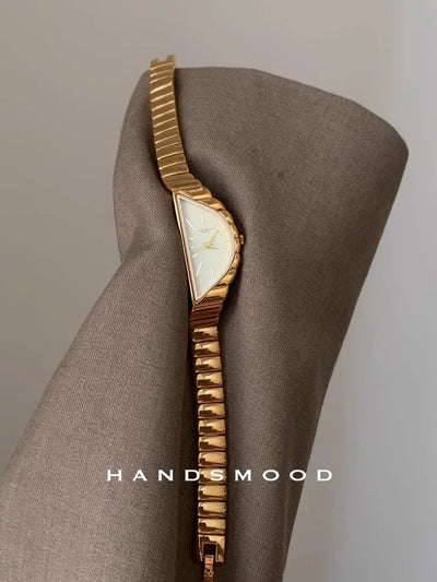 Women Watch Gold Half Moon Dial Medium Antique Fashion Niche Unique Design Ladies Quartz Watch - LKBA