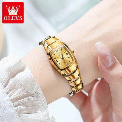 OLEVS 7006 Certified Brand Elegant Luxurious Women's Watches waterproof Tungsten Steel strip Quartz Watch for Lady Tonneau Watch - LKBA