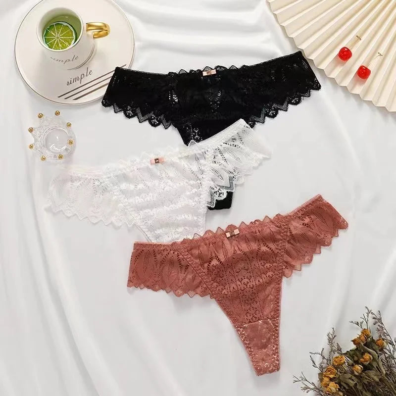 Women's Sexy String Panties Lace Thongs Lingerie Intimates Woman T-back Soft T-panties Designed Tangas Mujer - LKBA