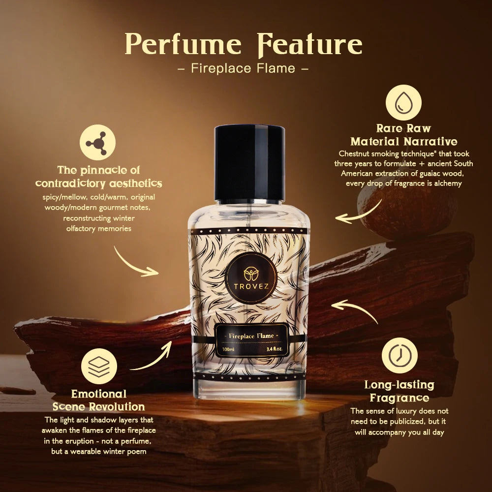 TROVEZ Fireplace Flame 100ml Perfume Arab Wood Tone Long-lasting Fragrance Unisex Perfume Body Spray Scent Gifts Aroma Men Women - LKBA