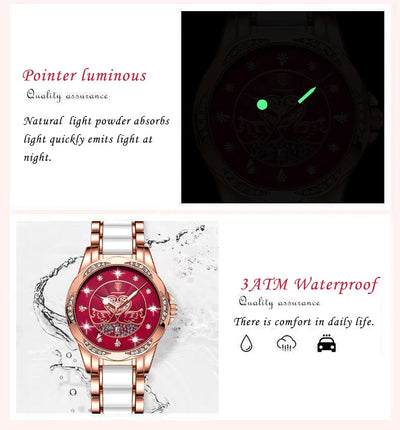 POEDAGAR Luxury Women's Quartz Watch Waterproof Luminous Date Ceramics Steel Watches For Woman Diamond Elegant Ladies Wristwatch - LKBA