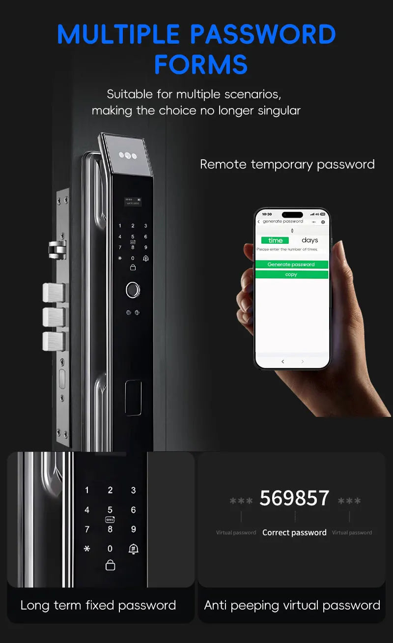 SANKESONG Tuya Smart 3D Face Door Lock Security Camera Monitor Intelligent Fingerprint Password Biometric Dual Battery - LKBA