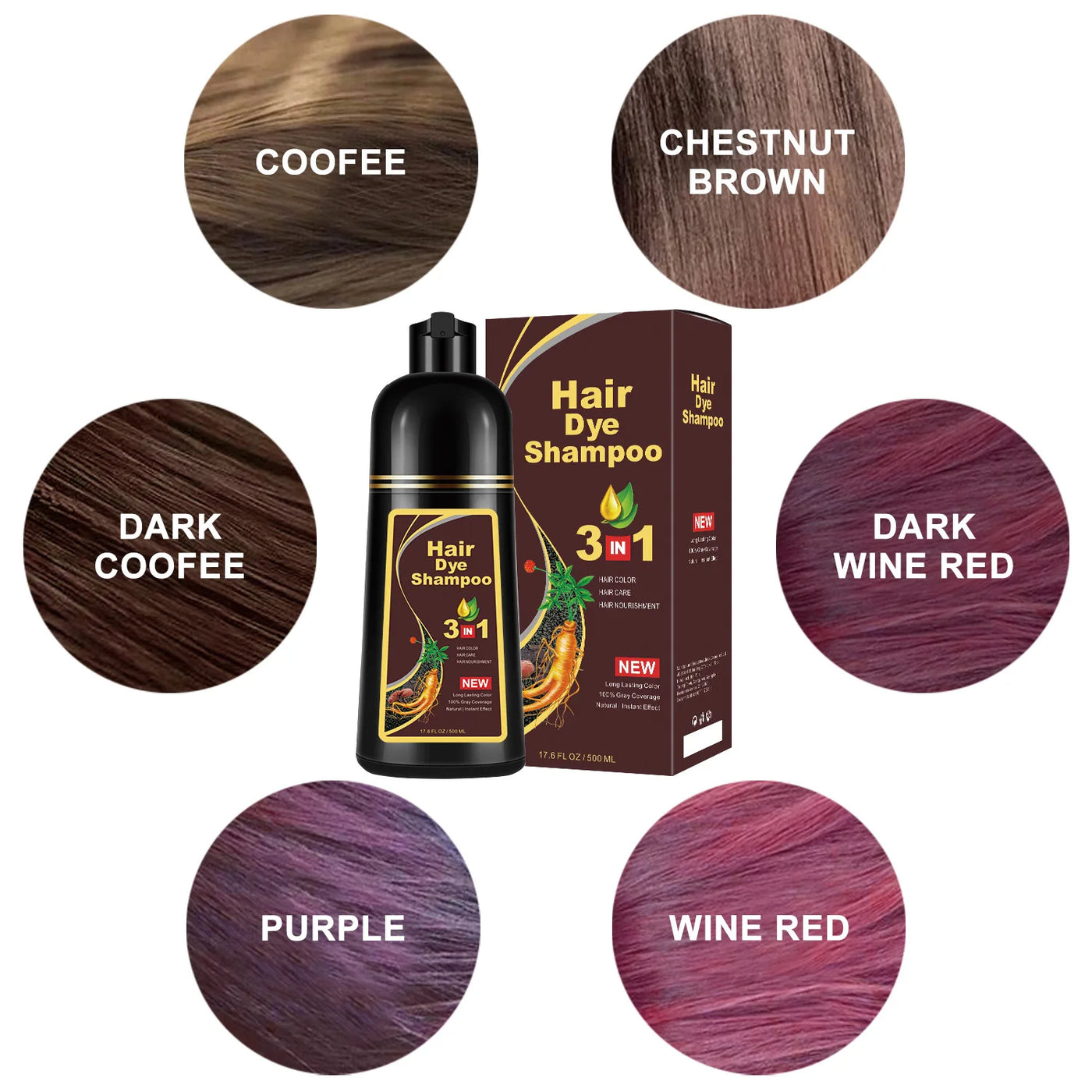 100ml/500ml Hair Dye Shampoo 3in1 Darkening Hairs Instant Gray To Black Polygonum Multiflorum Natural Coloing Cover Men Women - LKBA