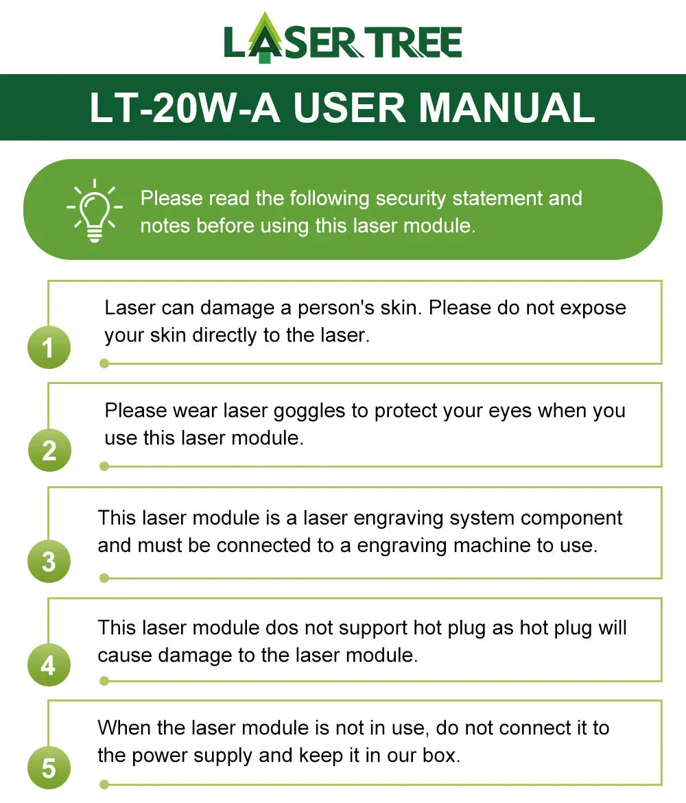 LASER TREE 4W 5W Optical Power Laser Head 450nm Blue Light TTL PWM Module For Laser Engraver Wood Cutting  DIY Woodworking Tools - LKBA