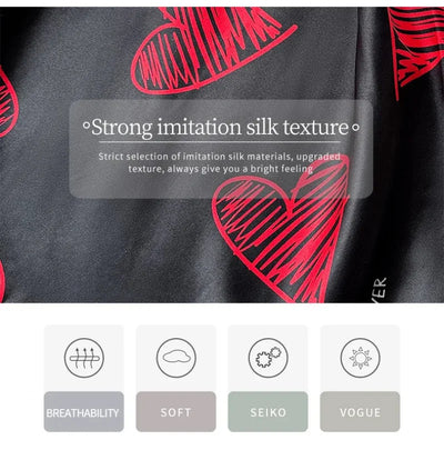 Valentine's Day Red Lip Print Satin Slip Nightdress V Neck Backless Mini Sleep Dress Women's Sleepwear Dresses - LKBA