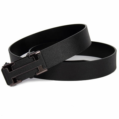 Men Business Belts Famous Brand Durable Leather Belt Dark Color - LKBA