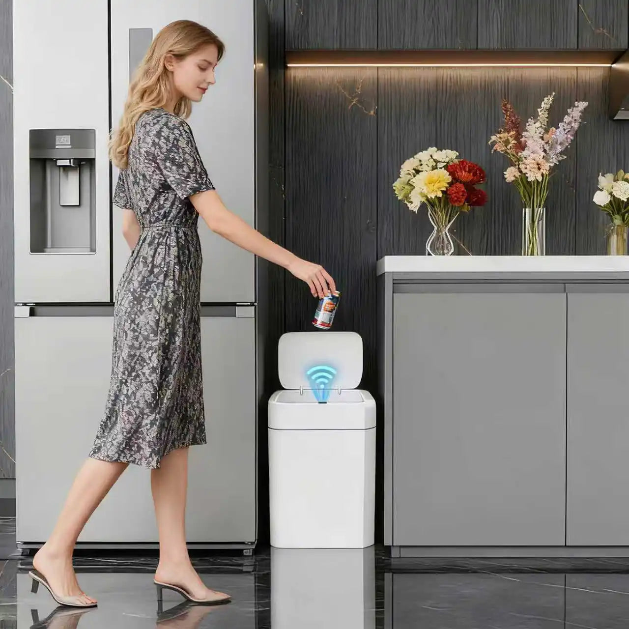 TOKA 2Pack Smart Sensor Trash Can with Lid Suitable for Bathroom Kitchen Bedroom Office Home - LKBA