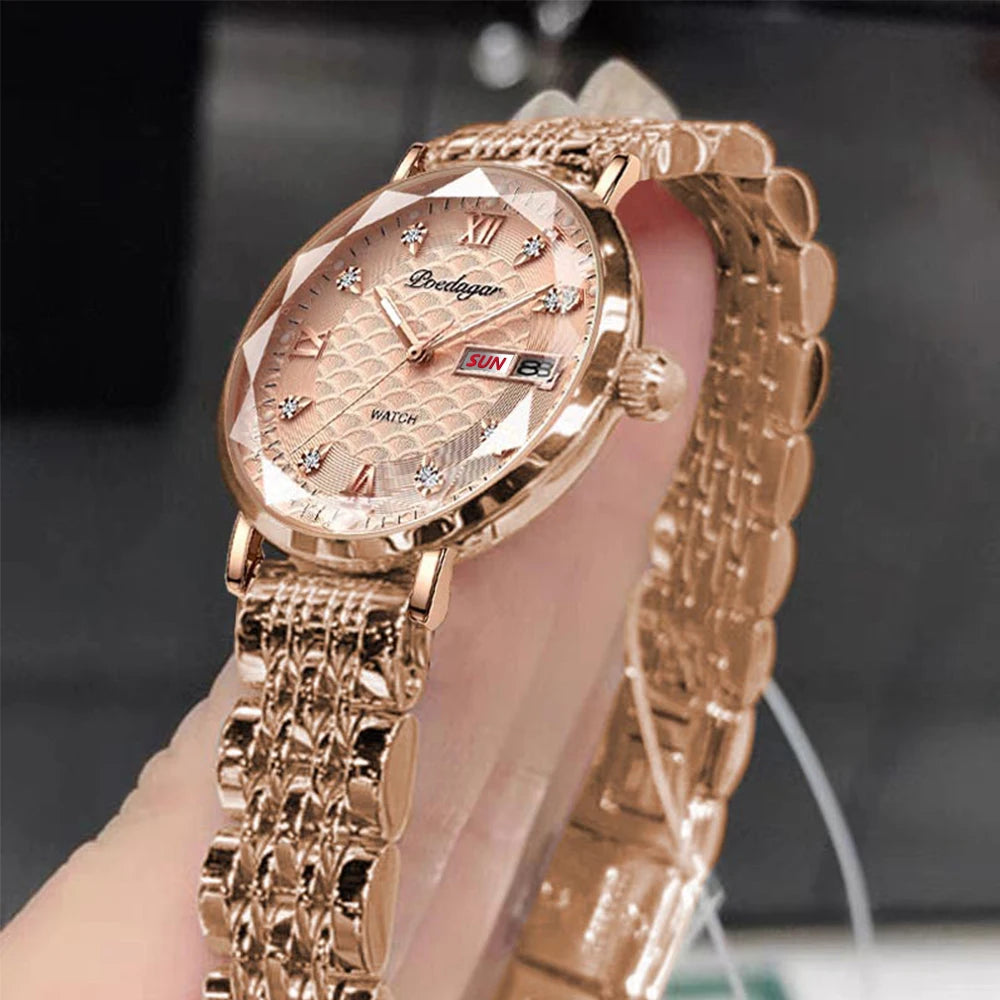 POEDAGAR Watch Women New Fashion Luxury Stainless Steel Wristwatch Bracelet Simple Rose Gold Waterproof Luminous Ladies Watches - LKBA