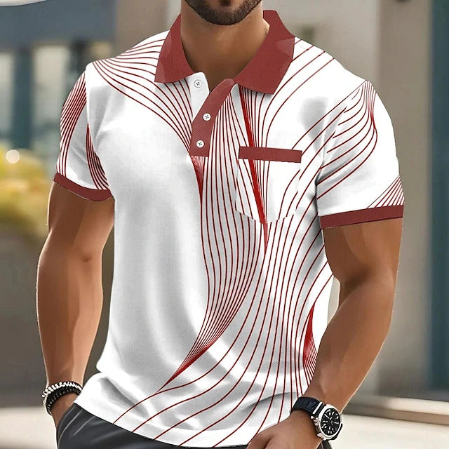 Summer Fashion Short Sleeve Men's Polo Shirts Stripe 3d Print Lapel Man Top High Quality - LKBA