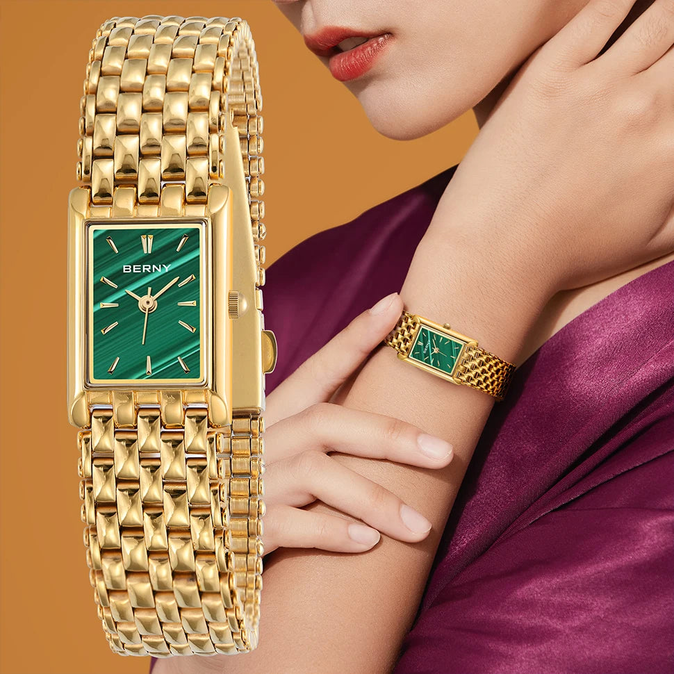 BERNY Gold Watch for Couple Luxury Women/Men Wristwatch Waterproof Golden Clock Quartz Stainless Steel Fashion Men Ladies Watch