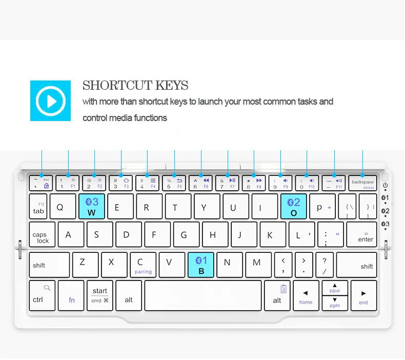 Mini Folding Bluetooth Keyboard Wireless Keypad Support 3 Devices with Stand Rechargeable Foldable Keyboard for Phone Tablet - LKBA