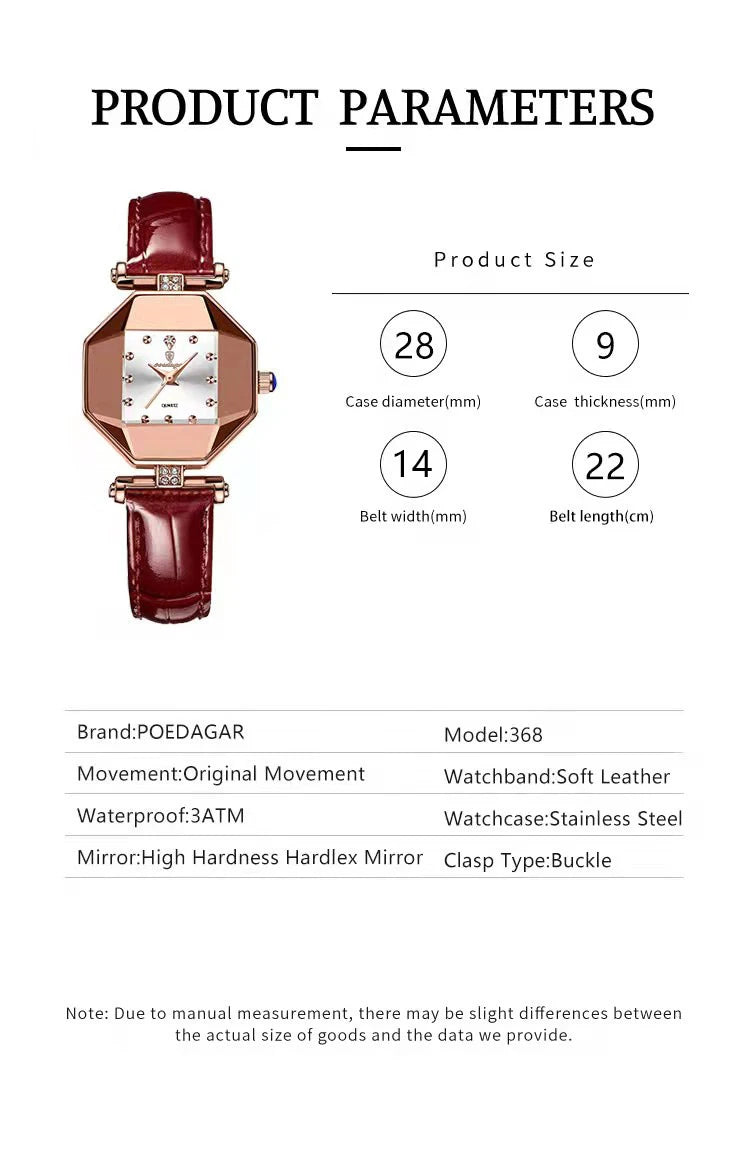 POEDAGAR Elegant Fashion Woman's Watch Waterproof Leather Quartz Watches For Women Luxury High Quality Casual Dress Ladies Watch - LKBA