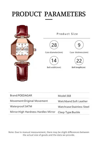 POEDAGAR Elegant Fashion Woman's Watch Waterproof Leather Quartz Watches For Women Luxury High Quality Casual Dress Ladies Watch - LKBA