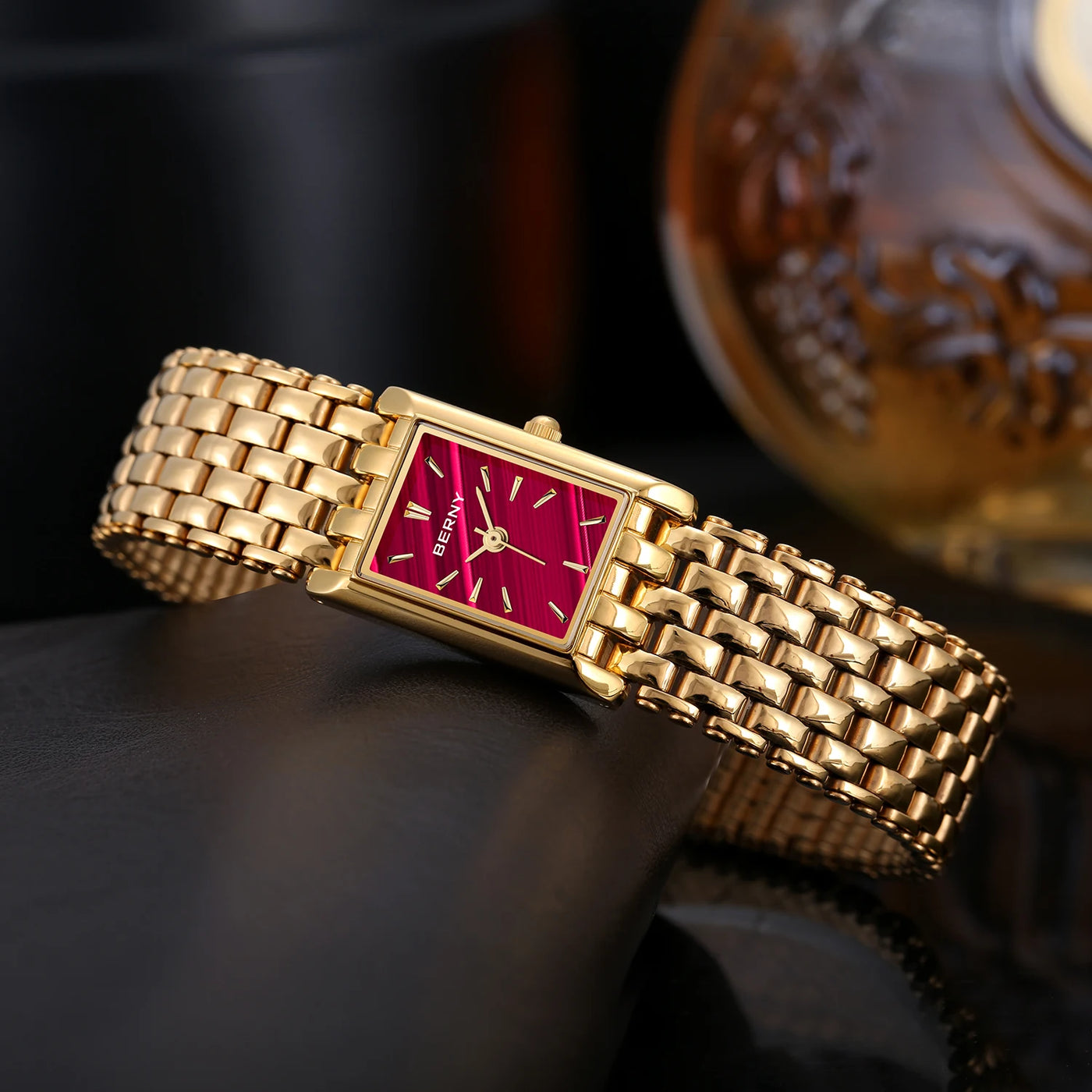 BERNY Gold Watch for Couple Luxury Women/Men Wristwatch Waterproof Golden Clock Quartz Stainless Steel Fashion Men Ladies Watch