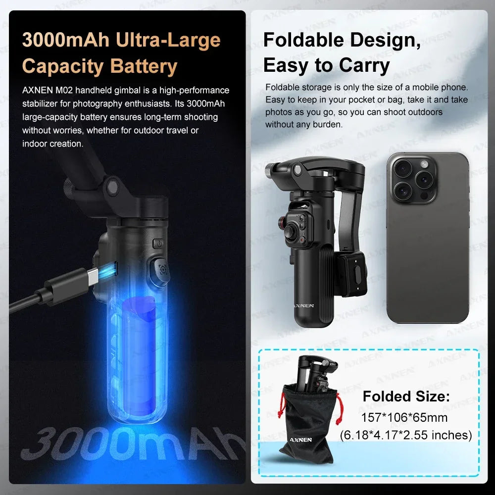 M02 Gimbal Smartphone Stabilizer 3-Axis Anti-shake Video Record Handheld Selfie Gimbals - LKBA