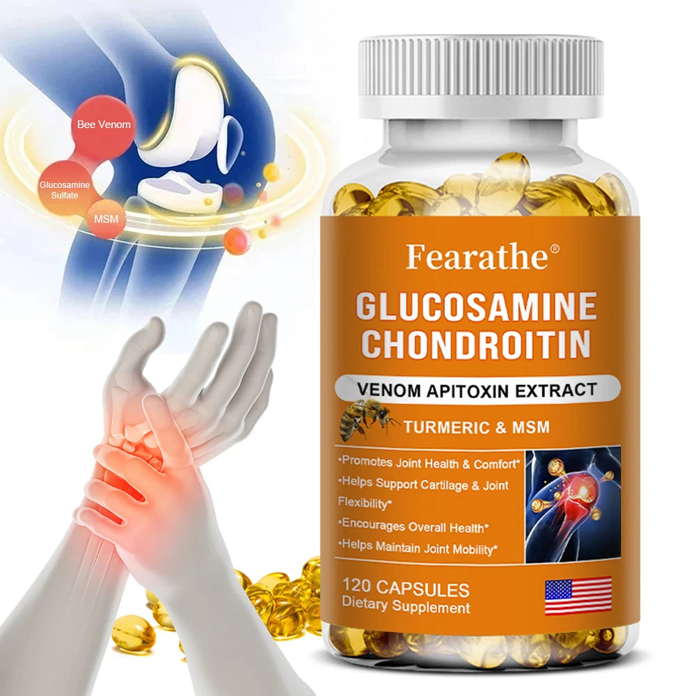 Glucosamine Chondroitin MSM and Turmeric Supplement - Support for Cartilage & Joint Health & Flexibility, Non-GMO Capsules - LKBA