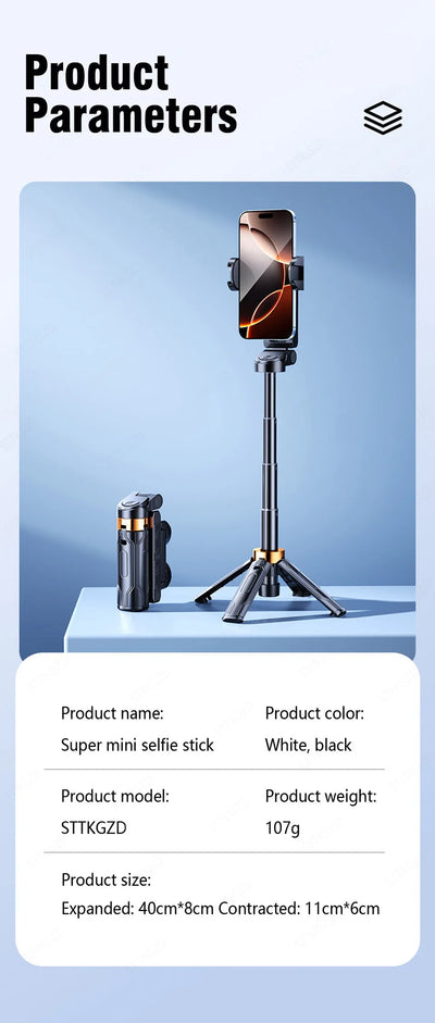 Super Mini Selfie Stick Phone Holder Shooting Bluetooth Remote for Live Broadcast - LKBA