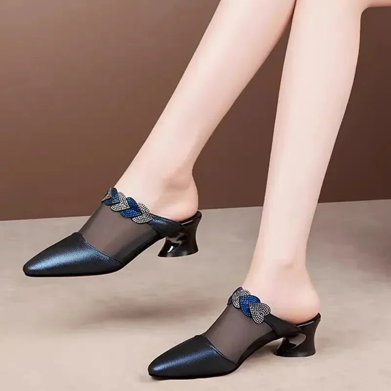 Women Cute Sweet High Quality Beige Bezel Slip on Stiletto Lady Classic Comfort Stylish Heel Shoes Zapato Negro Tacon E5867 - LKBA