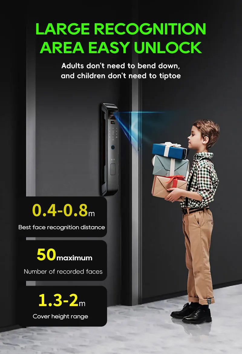 SANKESONG Tuya 3D Face Recognition Smart Lock with Security Camera Digital Electronic Intelligent Fingerprint Lock Dual Battery - LKBA