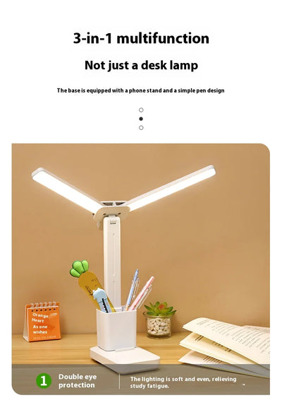 LED double-head desk lamp, 3-level dimmable touch night light, USB rechargeable, eye-protection, foldable bedside reading desk - LKBA