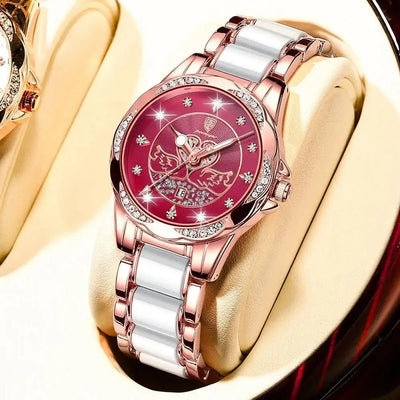 POEDAGAR Luxury Women's Quartz Watch Waterproof Luminous Date Ceramics Steel Watches For Woman Diamond Elegant Ladies Wristwatch - LKBA