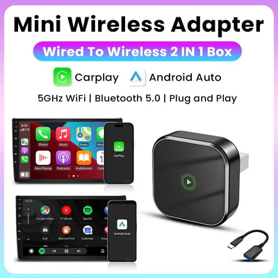 Wireless 2 in1 Carplay Adapter for Android iPhone Auto Wired to Wireless AI Box USB Connection For Volvo Benz Mg Kia Chery VW - LKBA