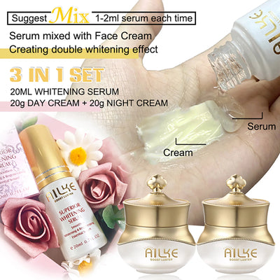 AILKE Whitening Anti-wrinkle Freckle Face Cream With Collagen Hyaluronic Acid Rose Skin Care Women Korean Facial Moisturizer Set - LKBA