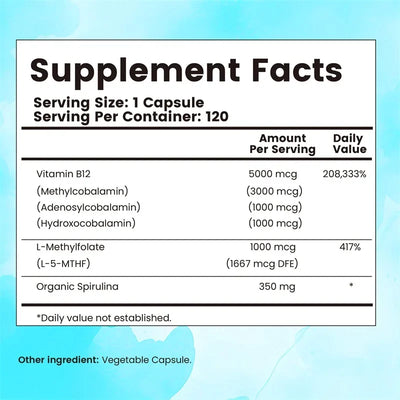 Vitamin B12 - Supports Energy Metabolism, Nervous System, Cell Health, Heart, Immunity and Red Blood Cell Formation - LKBA
