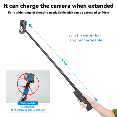 Selfie Stick QC/PD3.0 fast charging Power Selfie Stick 90CM Telescoping Selfie Pole with 1/4 Inch Screw - LKBA