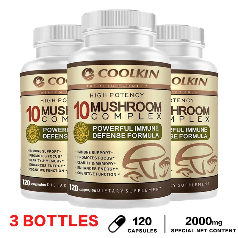 10 Mushroom Complex - Boost Energy, Improve Brain Function, Enhance Memory and Concentration, and Boost Immunity - LKBA
